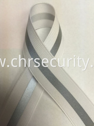 white with grey reflective fabric ribbon